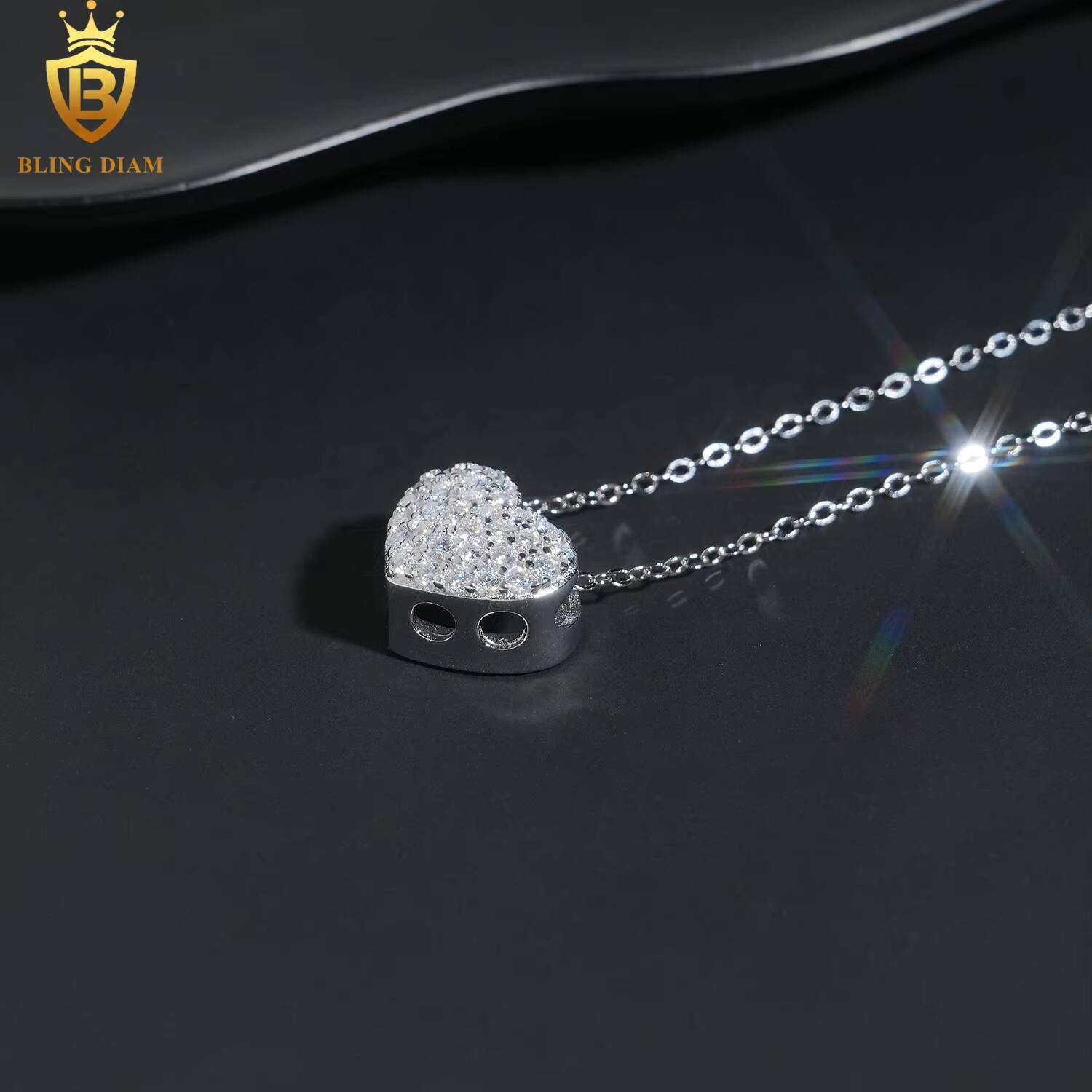 Trendy 925 Sterling Silver Ice Full Diamond Love Heart Shaped Pendant Moissanite Necklace Fine Jewelry Gift