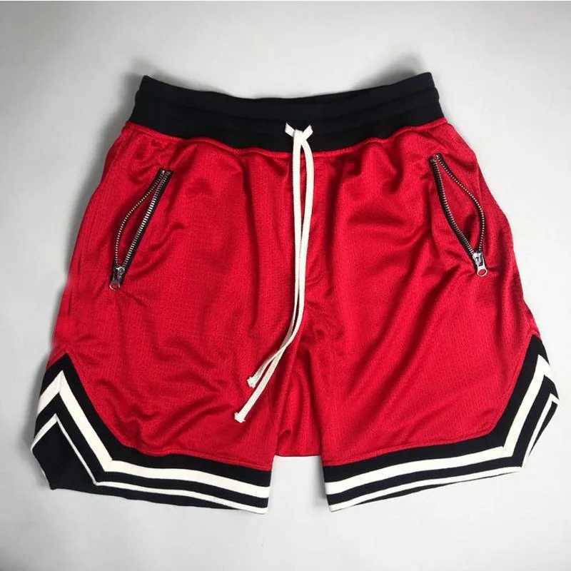 Mens zippered pocket drawstring shorts sportswear breathable quick drying comfortable loose fitting color matching shorts Y250814