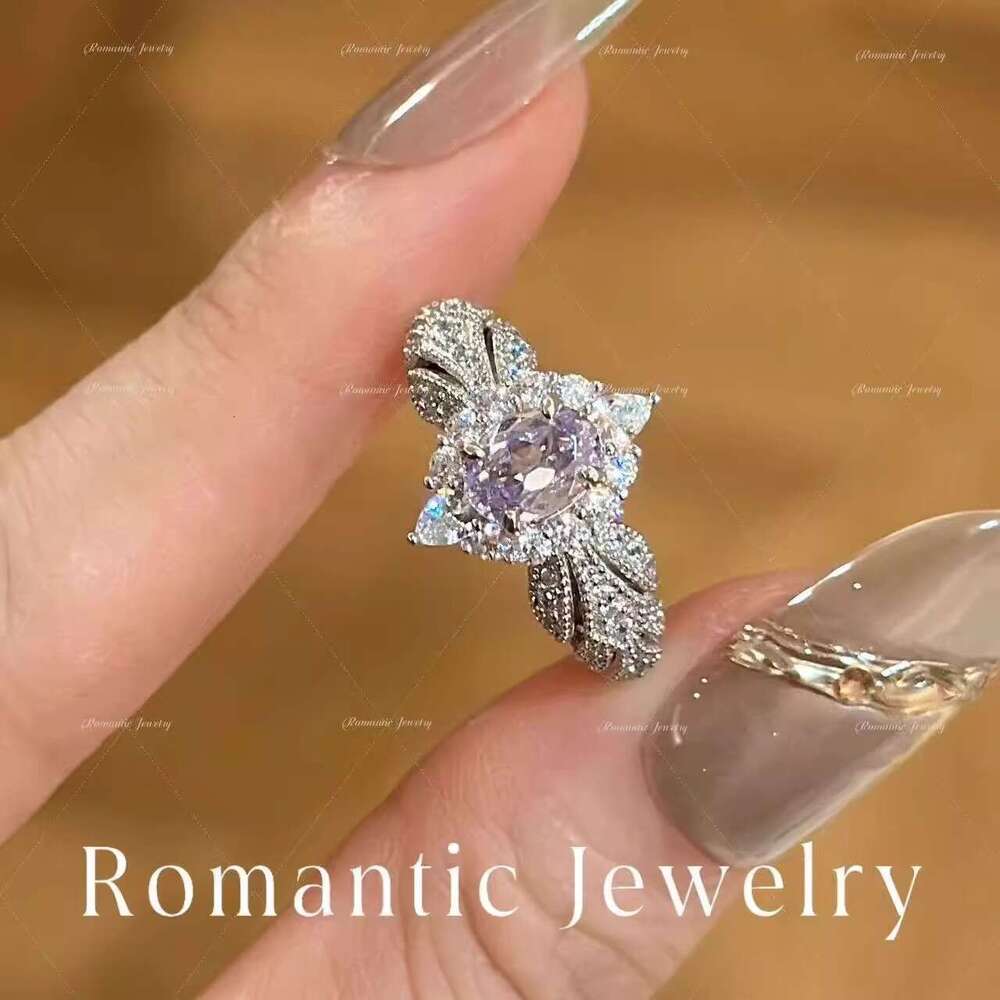 Designer Jewelry Provence ~ Super Shiny for Women Light Purple Zircon Luxury High-end Sense Temperament Open R Band