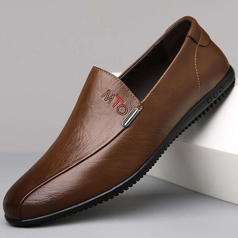 New men's casual bean non-slip breathable set foot soles soft surface slip-on leather shoes