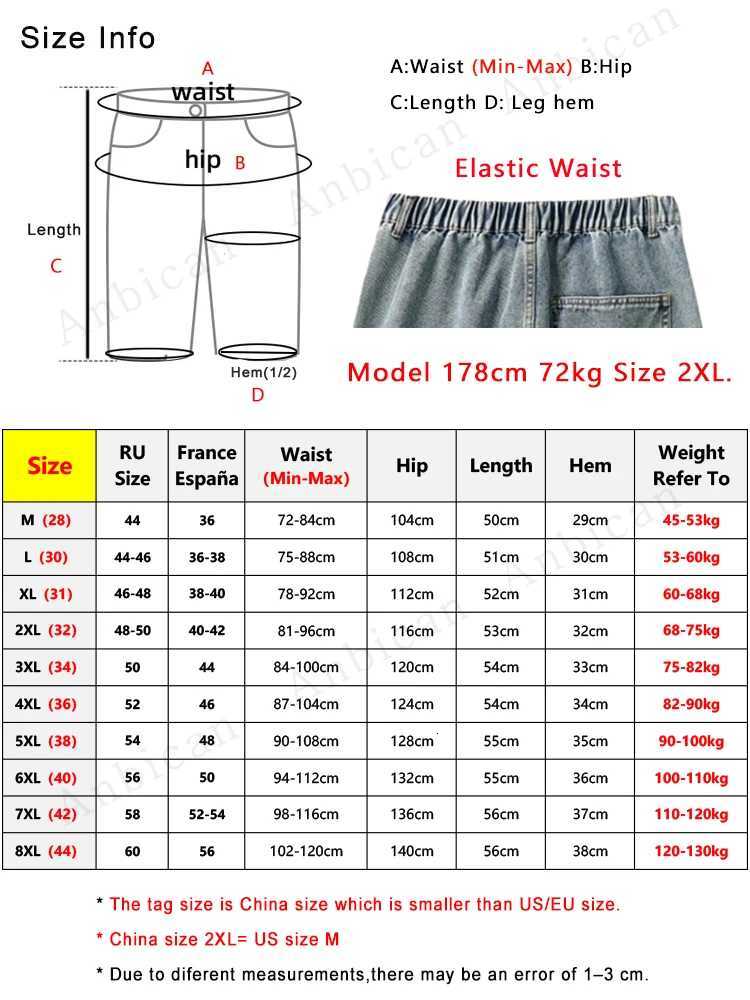 Mens Summer Denim Cargo Shorts Big Size 8XL 7XL 6XL Elastic Waist Straight Baggy Jeans Shorts Y250814