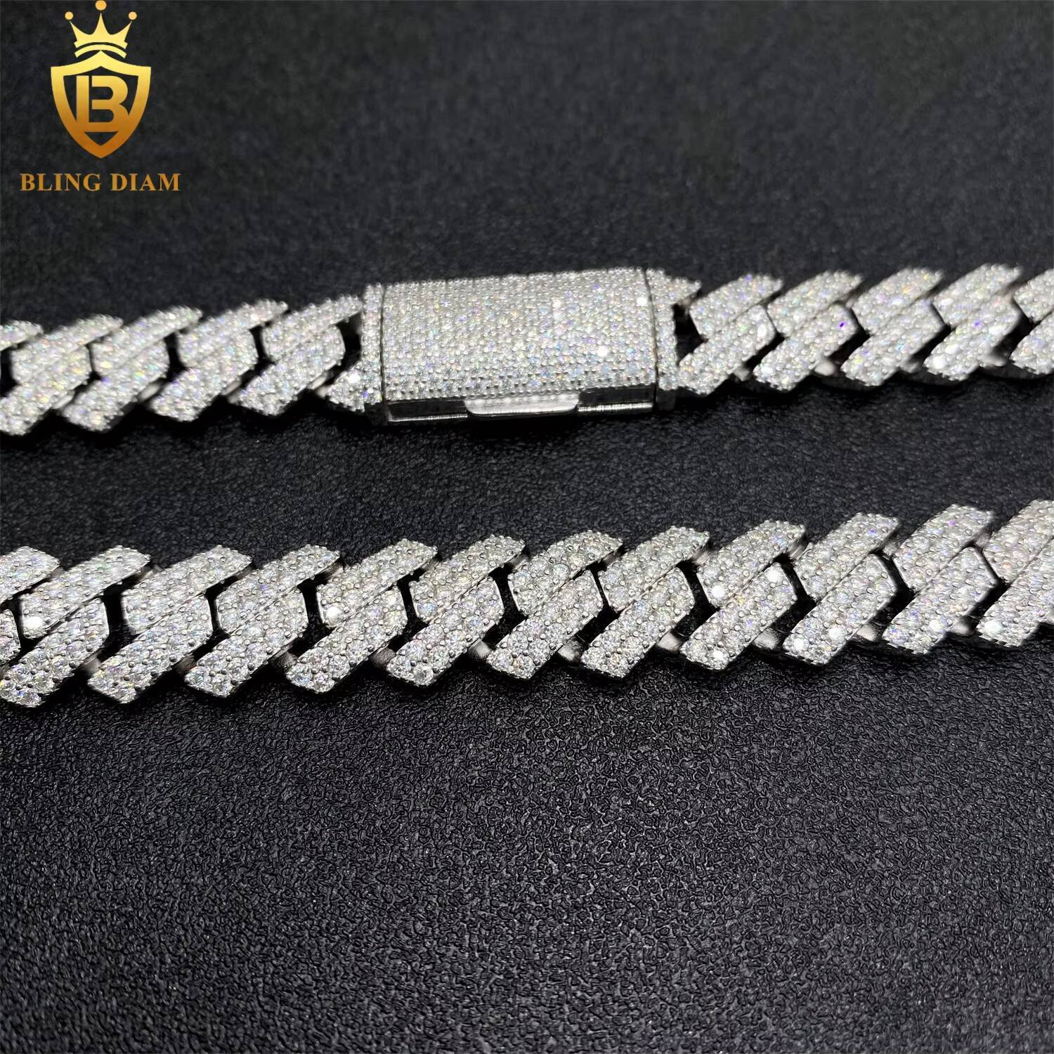 10mm 2Rows Hip Hop Jewelry in 925 Sterling Silver Vvs1 Moissanite Bubble Iced Out Miami Cuban Link Chain