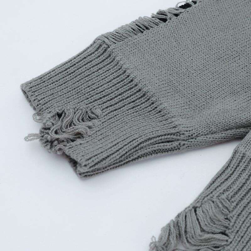 Men's 2025 New Style Ripped Round Neck Loose Long Sleeve Casual Pullover Letter Sweater