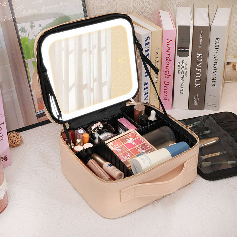 DHcollections Lighted Makeup Case - Large Cosmetic Organizer with LED Mirror, USB Port & Waterproof PU Leather (2 Sizes, Travel-Friendly)