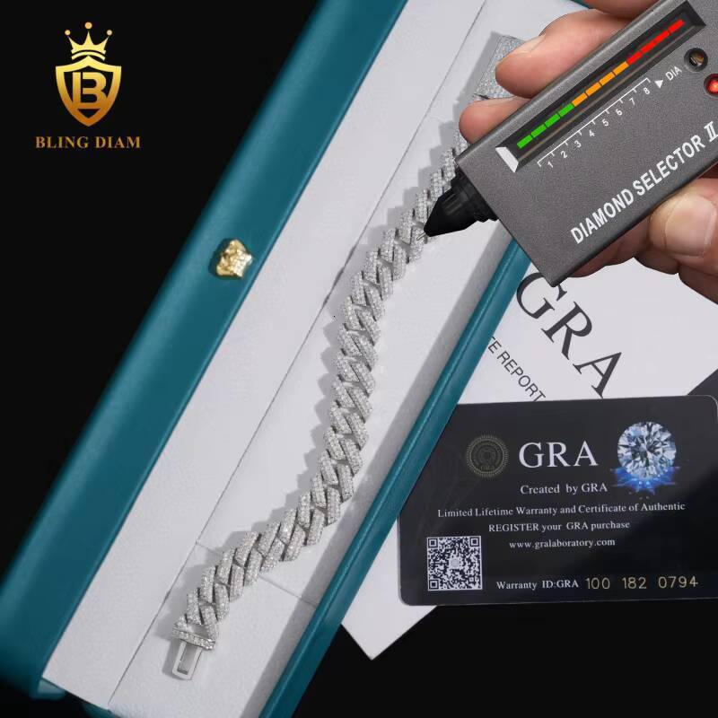 Hot Sale 12.5mm Iced Out VVS Moissanite Bracelet Hip Hop Jewelry 925 Silver Cuban Bracelet Moissanite Miami Bracelet