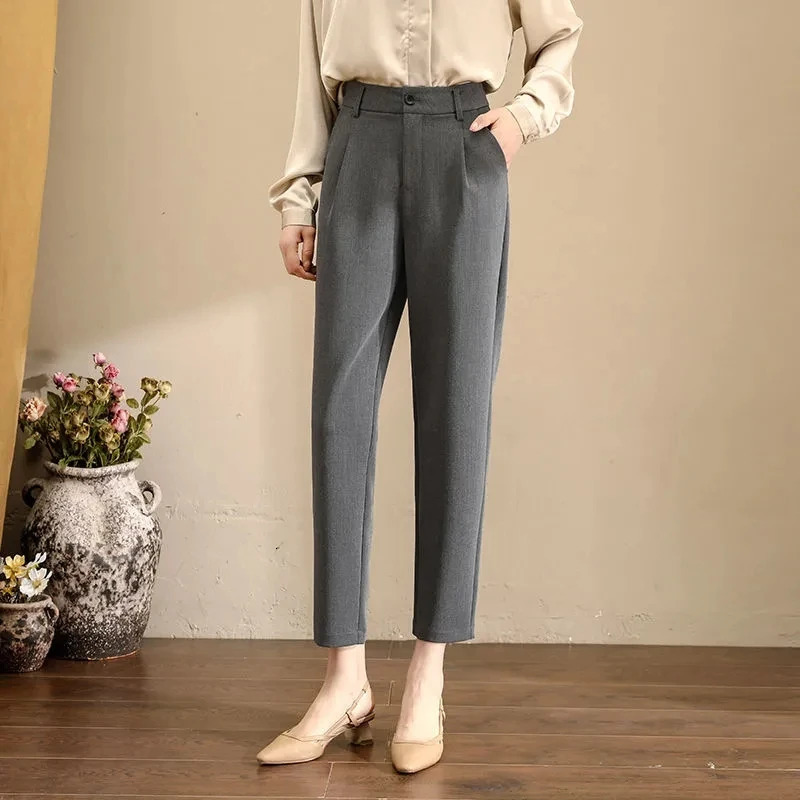 Straight Black Solid Casual High Waist Formal Office Lady Womens Suit Pants Korean Fashion AnkleLength For Women 2024 250808