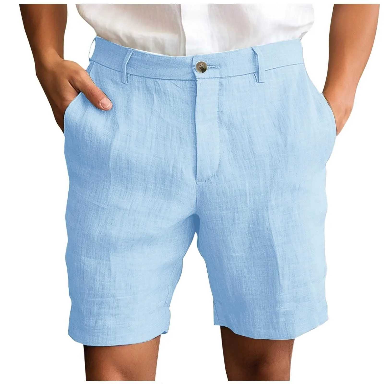 2025 Summer Cotton Linen Shorts for Men Solid Casual Button Pocket Beach Shorts Mens Comfortable Simple Vacation Leiture Pants Y250814