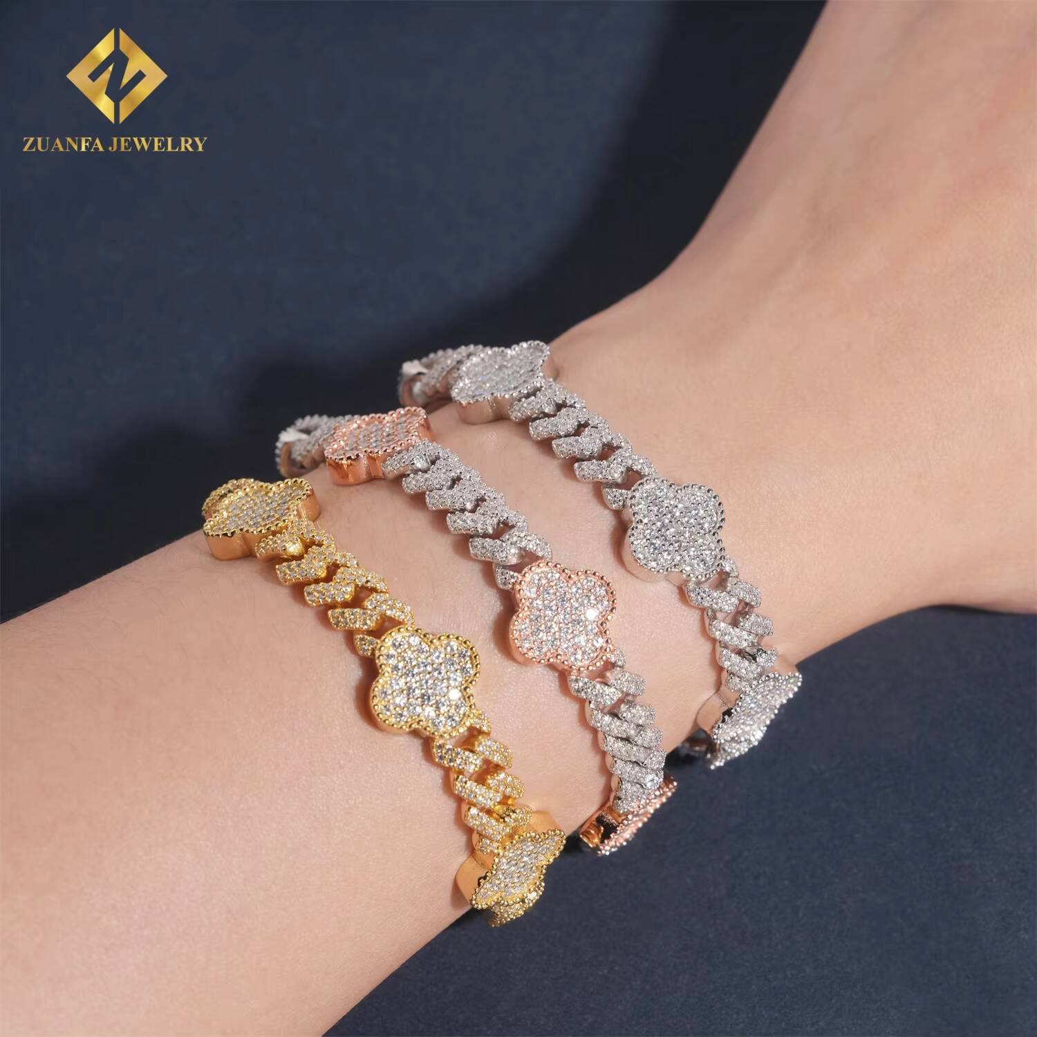 Hot Sale Fashion Four Leaf Clover Vintage Cuban Link Chain 925 Sterling Silver Iced Out 925 Silver Moissanite Past Diamond Test