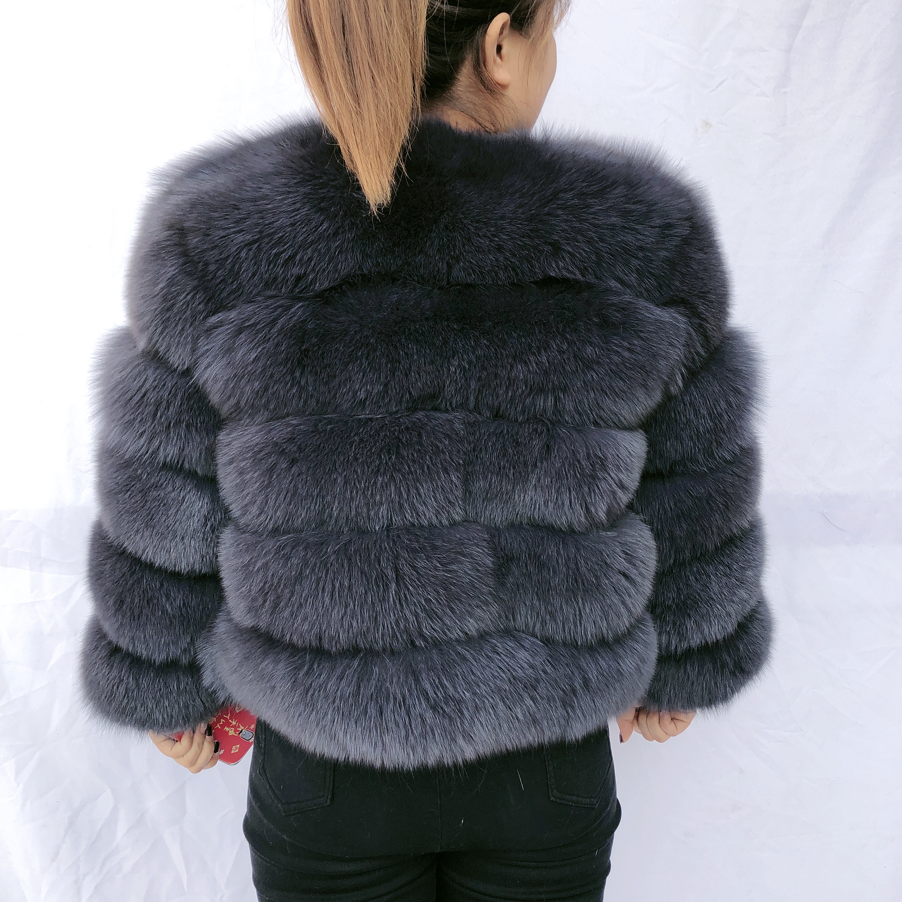 LHXDW Real fox fur coat women's winter warm 100% natural fur jacket Short Raccoon fur coat women