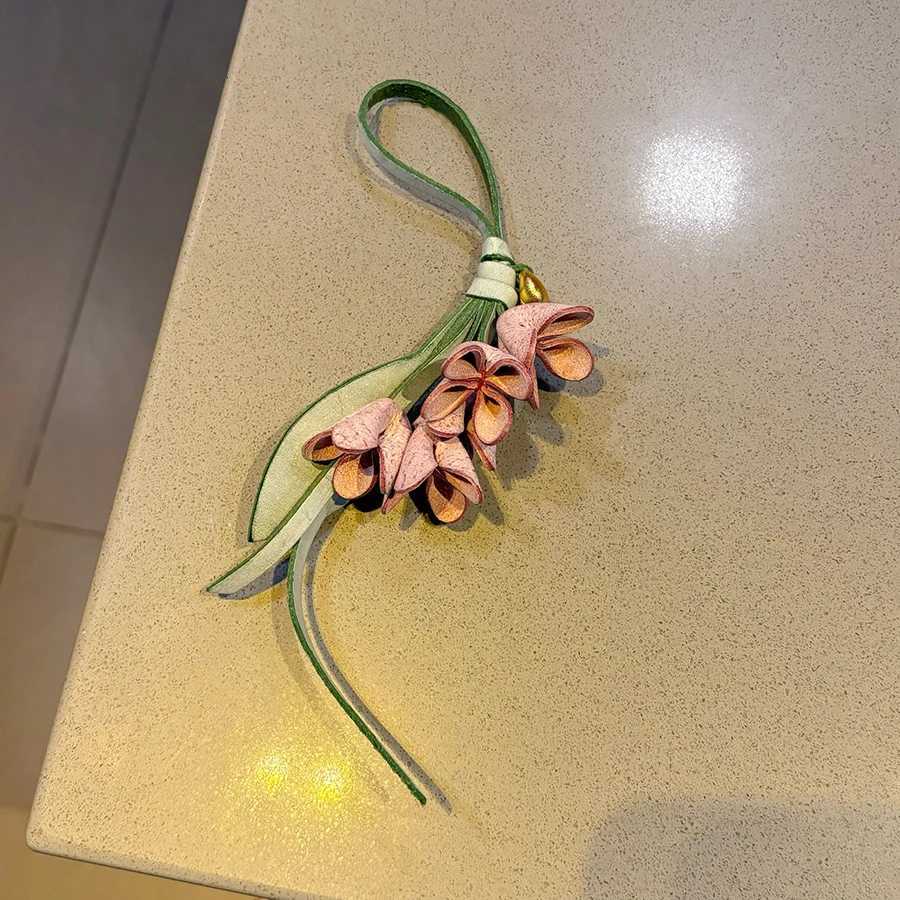 Genuine Leather Flower Shaped Bag Charm Cowhide Rope Womens Tulip Bag Pendant Car Keychain Hand Rope Accessories Y250815