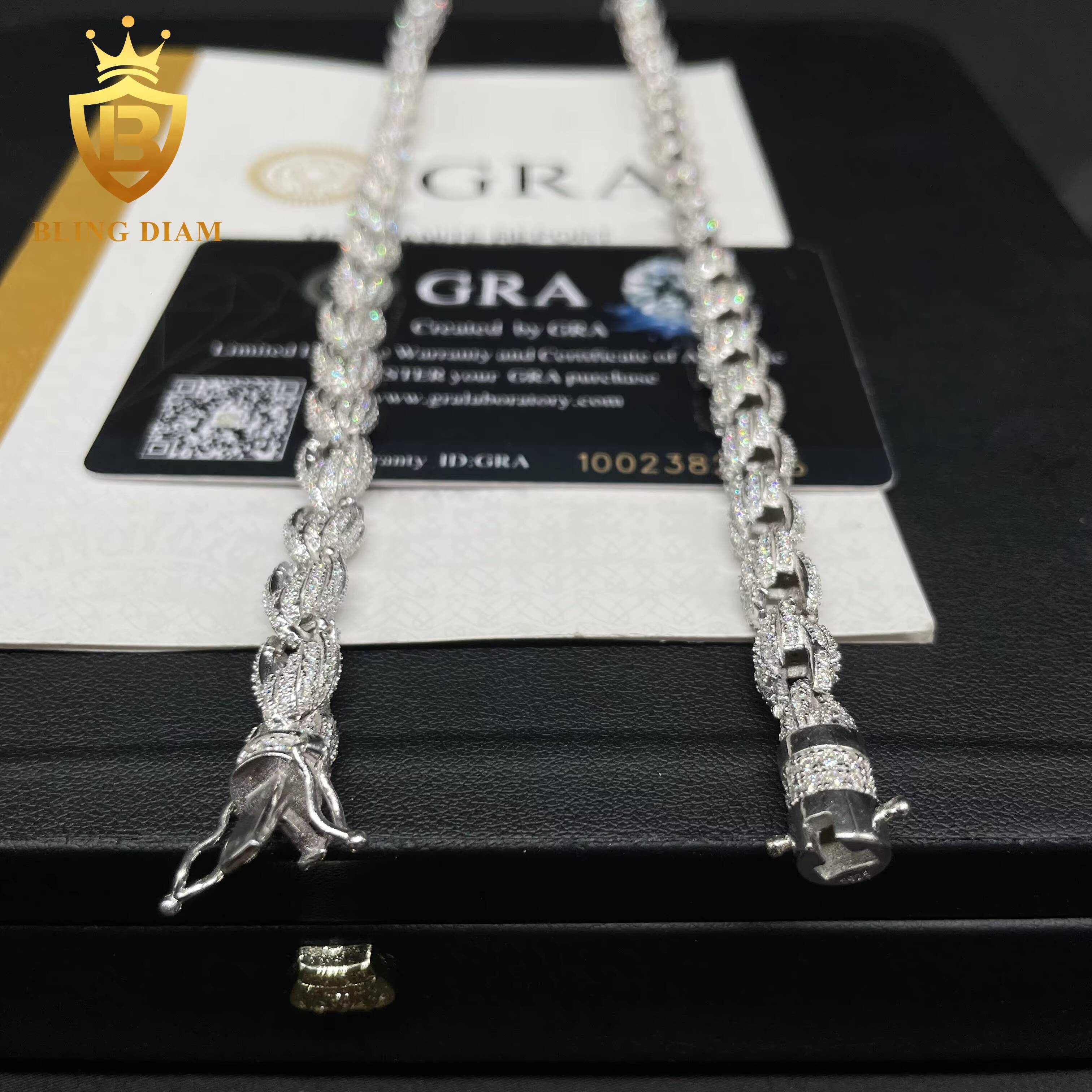 Factory Direct Man Jewelry Iced Out 7.5mm Hip Hop 925 Silver Rhodium Plated Sterling Silver Rope Chain