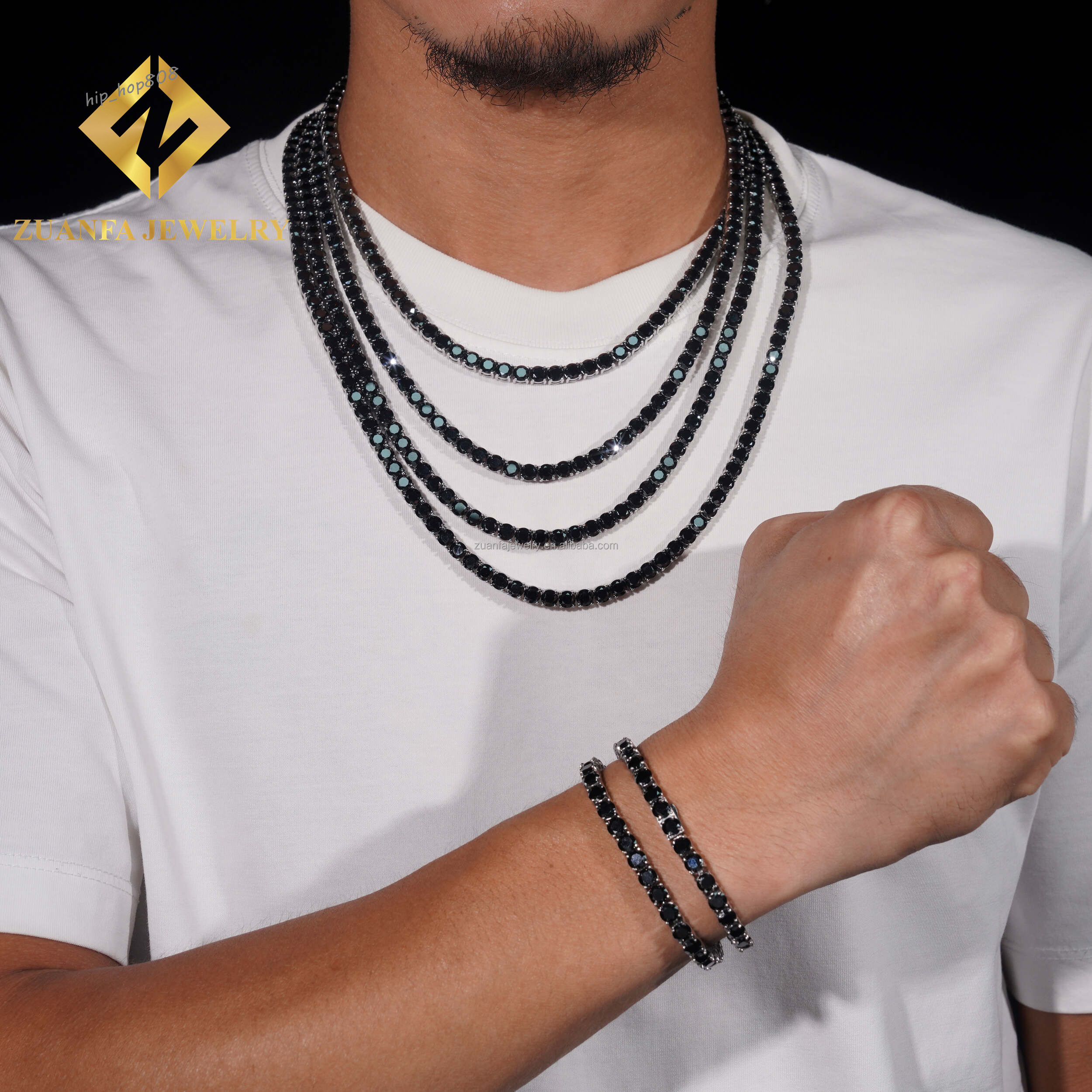 Cheap Price Fashion Tennis Chain Hip Hop 316L Stainless Steel 4MM 5MM Black Moissanite Tennis Chain Necklace Bracelet