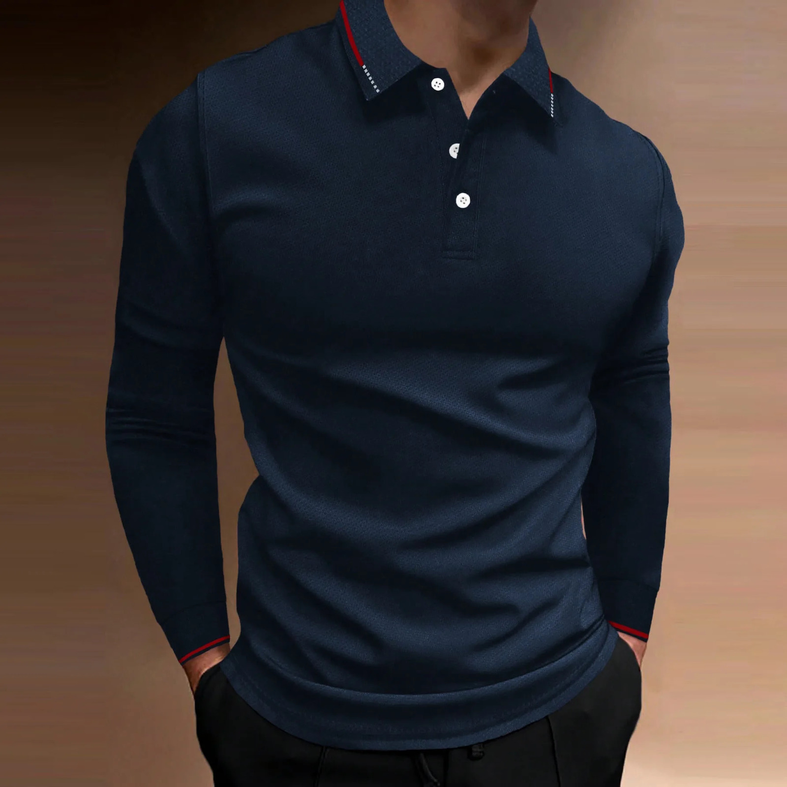 Autumn Mens Sports Fitness Casual Collar Long Sleeve Polo 250814
