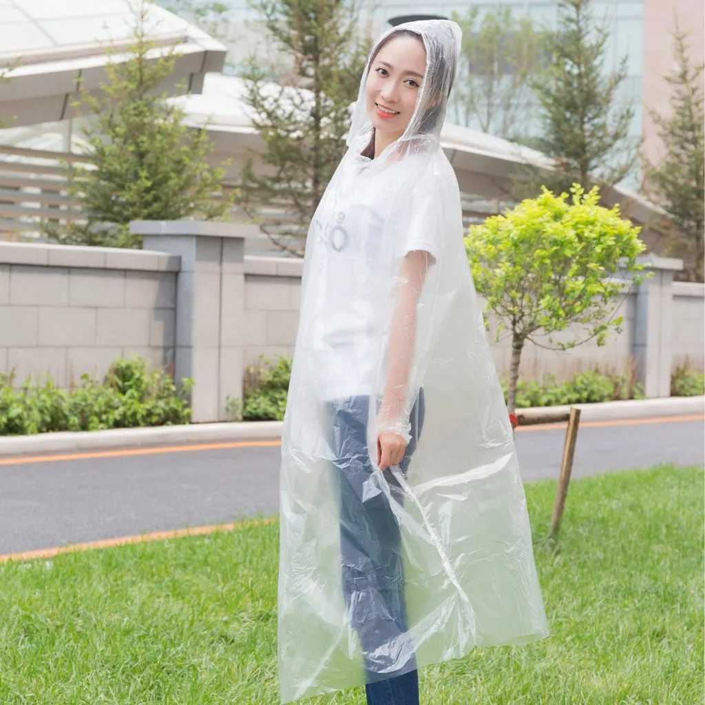 1pc Disposable Rain Ponchos Emergency Raincoat with Hood Clear Raincoat for Men Women Traveling Outdoor Camping Hiking Walking Y250814