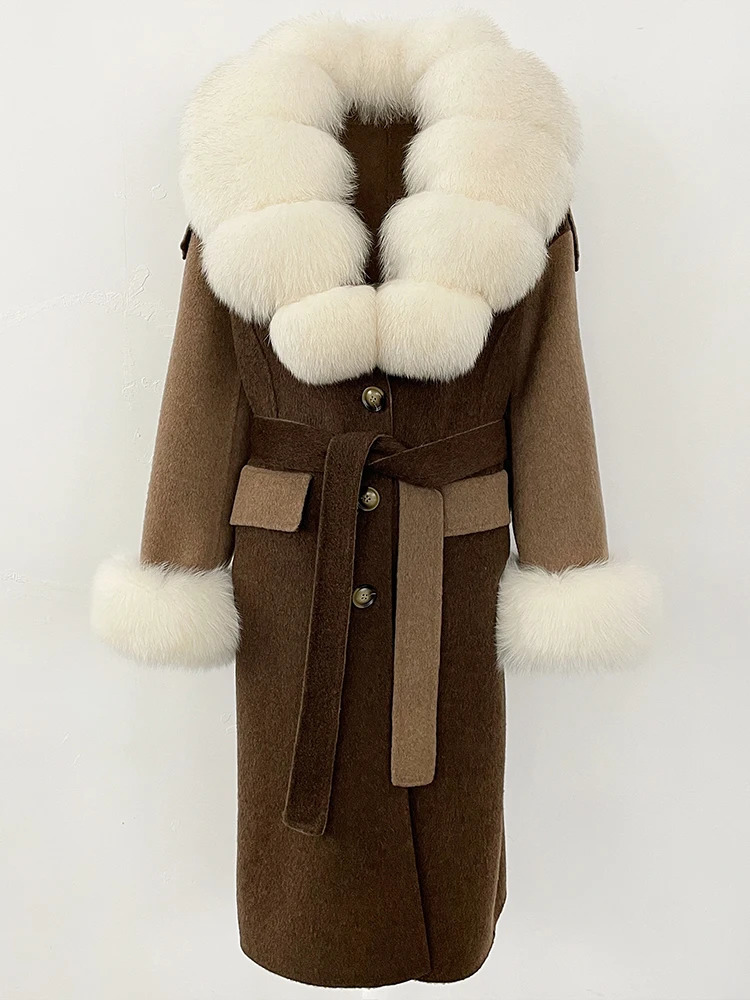 OFTBUY Patchwork Double-faced Cashmere Wool Jacket Fox Fur Collar Woolen Coat Female Fashion Fur Winter Clothes Women 250811