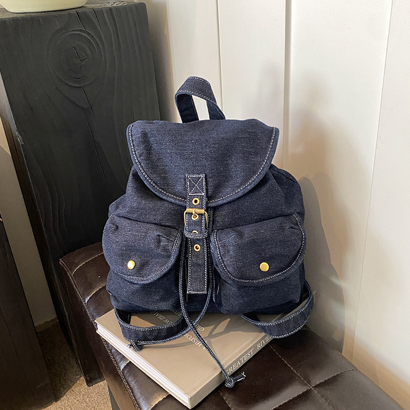 Autumn New Unisex Shoulder Bag Denim Women's Shoulder Bag New Large Capacity Multi Pocket Portable Bucket Bag Commuting Travel Backpack Autumn Ne