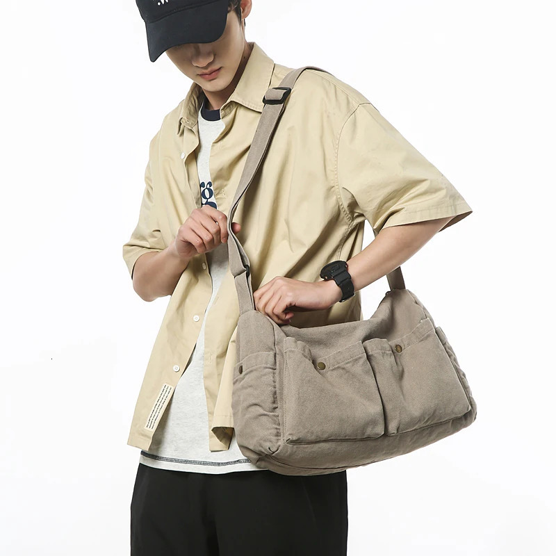 Vintage Style Canvas Messenger Bag Casual Travel Crossbody Bag Retro Large Capacity Shoulder Bag Multi Pocket Shoulder Bag 250809