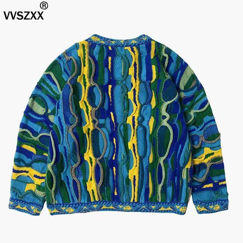 Designer Clothing 2025 Heavy Industry Striped Knitted Ethnic Style Fashion Colorful Splicing Mens Pullover Sweater