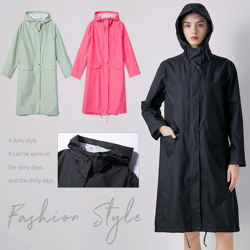 Womens Stylish Solid Yellow Rain Poncho Waterproof Raincoat with Hood and Pockets Y250814