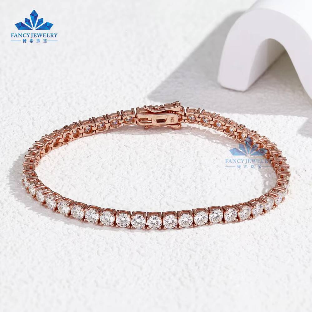 2mm 3mm 4mm Moissanite Tennis Chain Rose Gold Plated 925S Women Man Shiny Diamond Tennis Necklace Pass Tester Easily