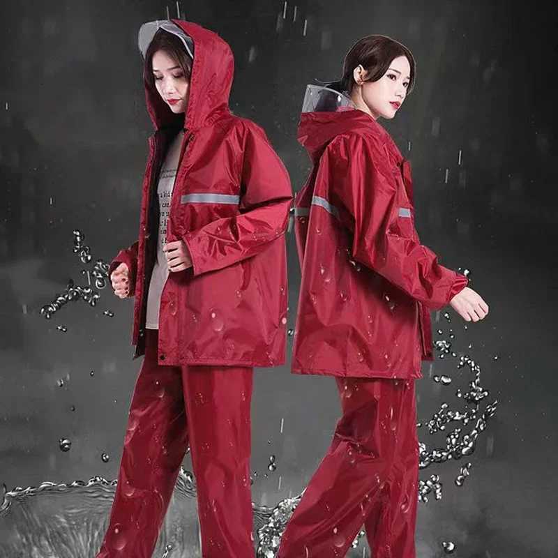Adult Thick Waterproof RainCoat Rain Coat Motorcycle Rainsuit Motorcycle Rainwear Suit Reflective Riding Raincoat Y250814