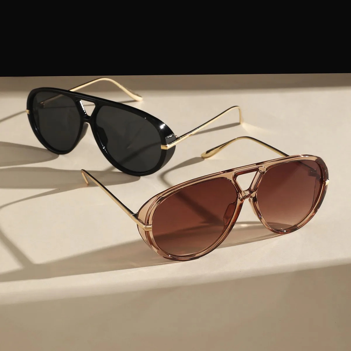 Oversized Pilot Sunglasses in Vintage Double Bridge Sun Glasses Women Trendy Outdoor Shades 250812