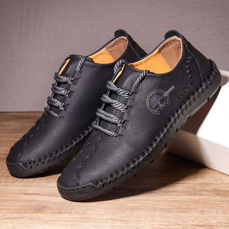 Spring 2022 New Casual Leather Foreign Trade Large Size Handmade Bean Fashion Lace-up Business Men's Shoes