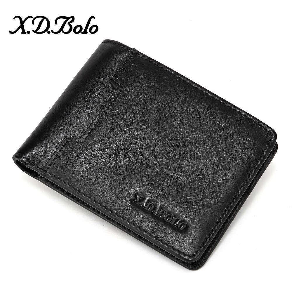New Men's Short Oil Wax Cowhide Zipper Coin Purse Multi-Card Slot Small Wallet for Men B5 B5