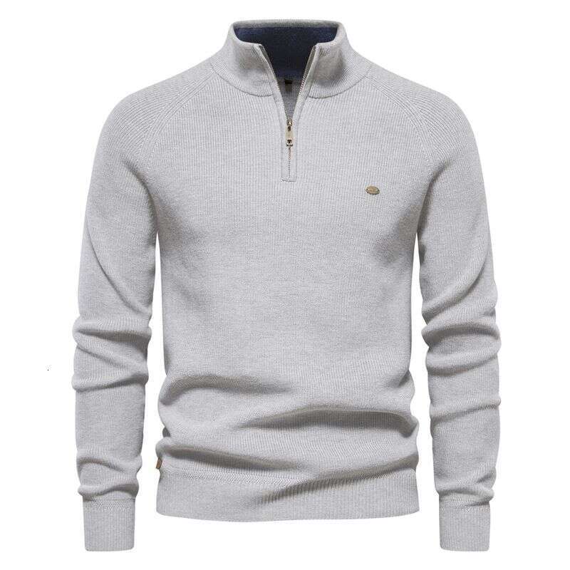 Men's Long Sleeved Half Zip Stand Up Collar Solid Color Cross Border Casual Fashion Sweater
