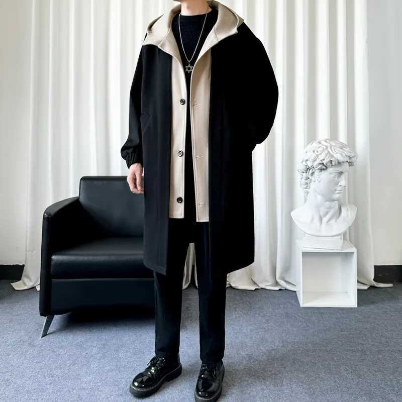 2025 Autumn and Winter New Mens High-Quality Extended Fake Two-Piece Hooded Windbreaker Jacket Trendy Mens Fashionable Casual W250815