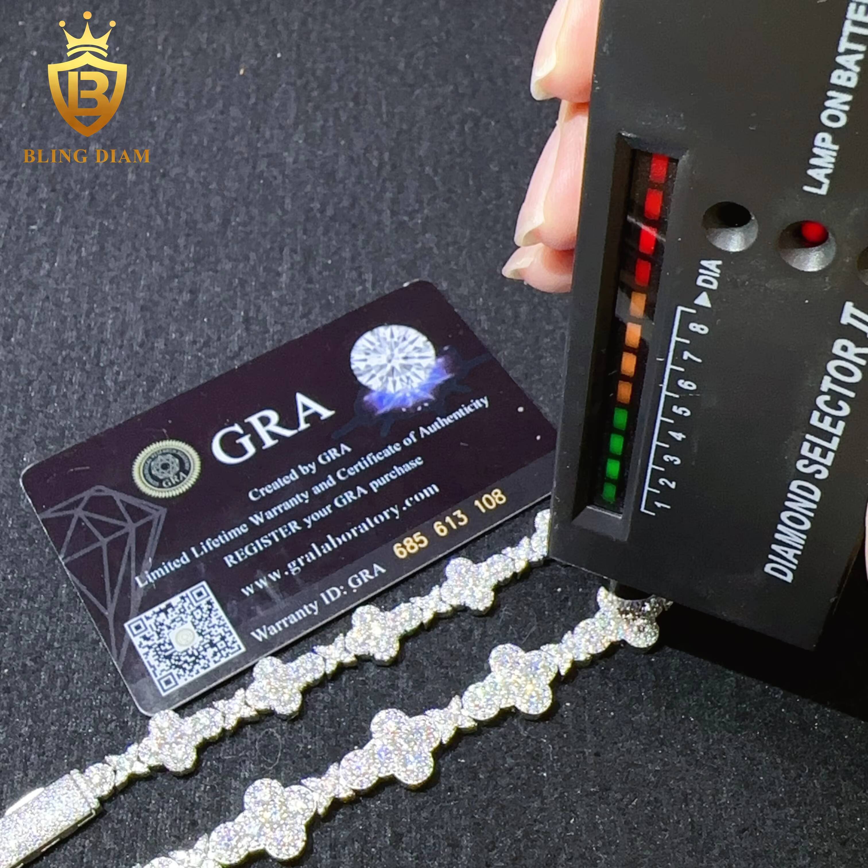 Fashion Fine Jewelry Clover Moissanite Tennis Bracelet 925 Sterling Silver Iced Out VVS Moissanite Bracelet