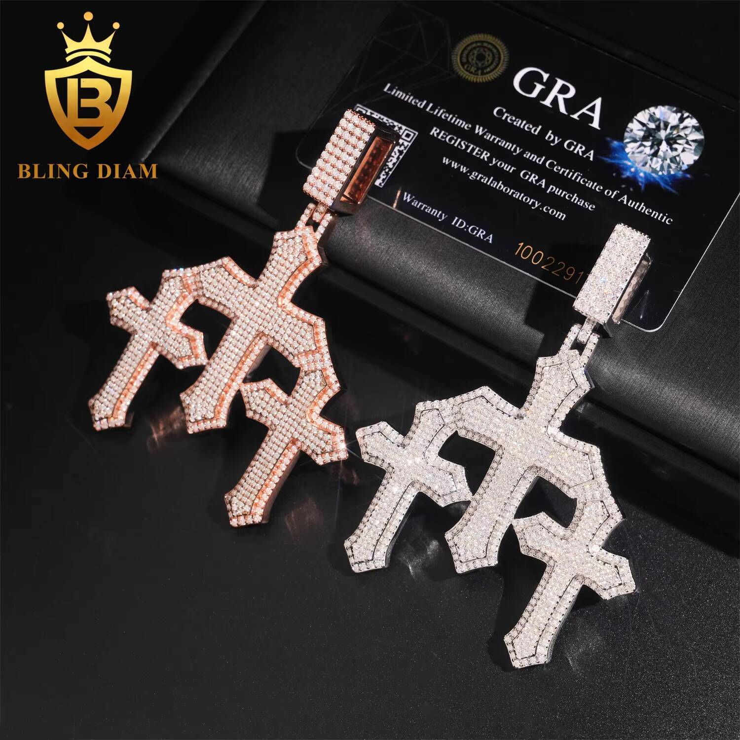 New Trendy Hip Hop Iced Out 925 Sterling Silver VVS1 Moissanite Diamond Man Jewelry 3 Crosses Pendant Necklace