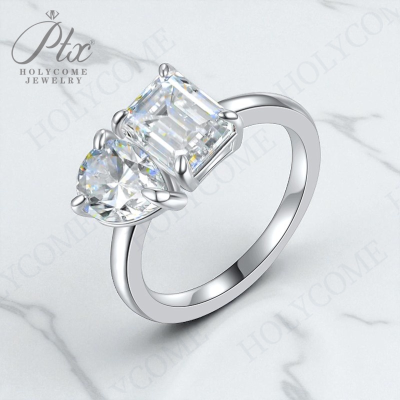 Double Stone Ring 925 Sterling Silver Simplicity Classic Moissanite 2CT Water Drop Emerald Engagement Wedding Band Fine Jewelry GRA Certified