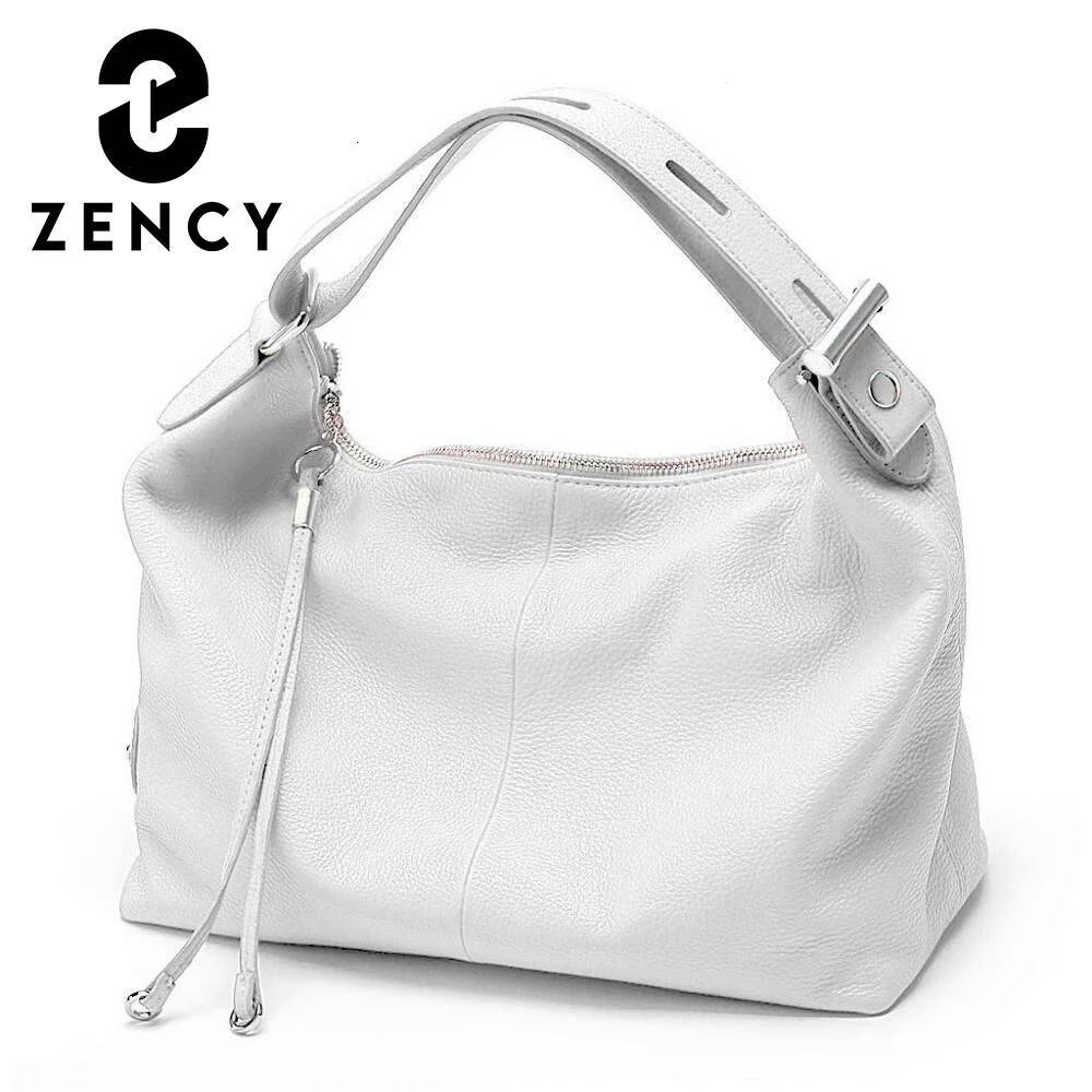 Zency 100% Genuine Leather Women Hobo Bag White Lady Tassel Shoulder Bags Classic Red Handbag Crossbody Purse 2024 Trendy