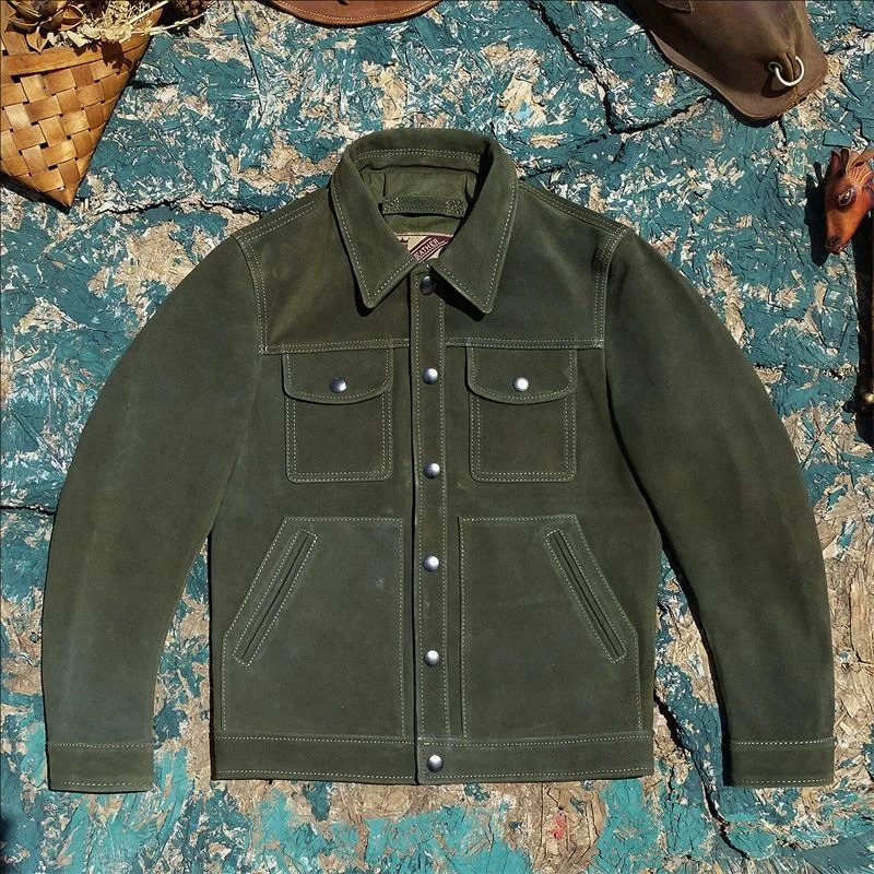 YRWholesales. Men Real Suede leather casual jacket.genuine leather slim coat.sales quality cowhide cloth.Plus size 250808