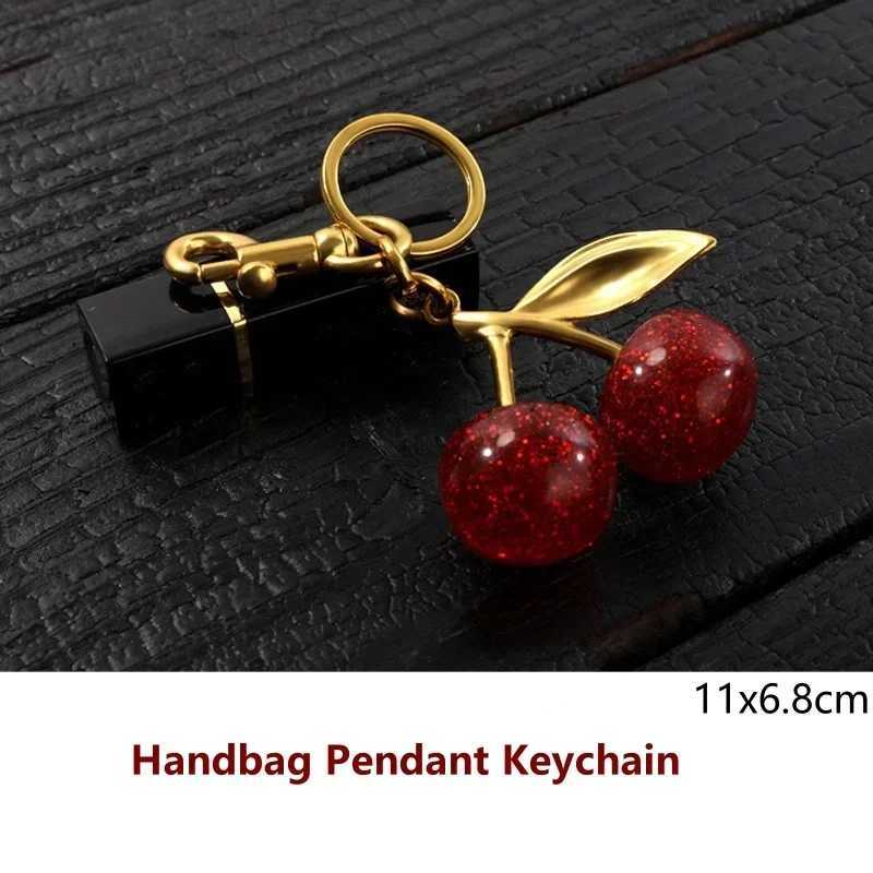highquality largesize cherry keychain for womens bag pendant fashion black red pink green blue color car key charm s250815 mini bag keychain
