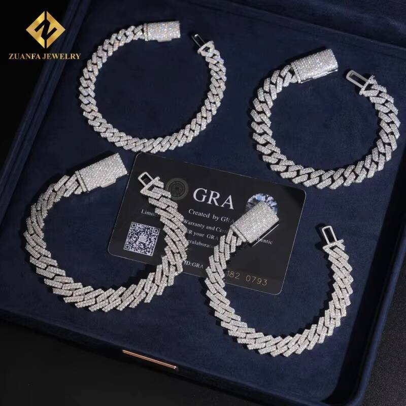 Hot Sale GRA Certificate Pass Diamond Tester 925 Silver Hip Hop Jewelry Moissanite Cuban Link Iced Out Cuban Bracelet