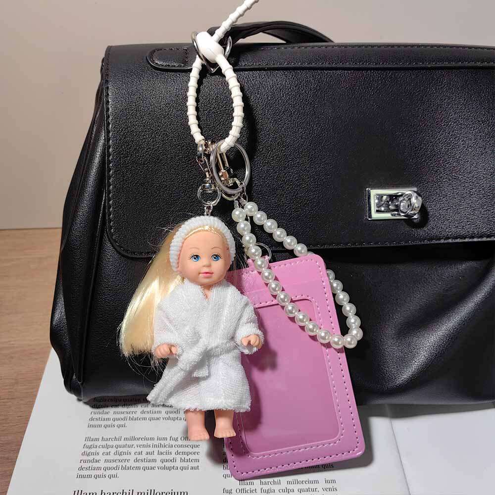INS Style Cute Bathrobe Imitation Doll OBJ Figurine Work ID Card Holder Girl Bag Pendant