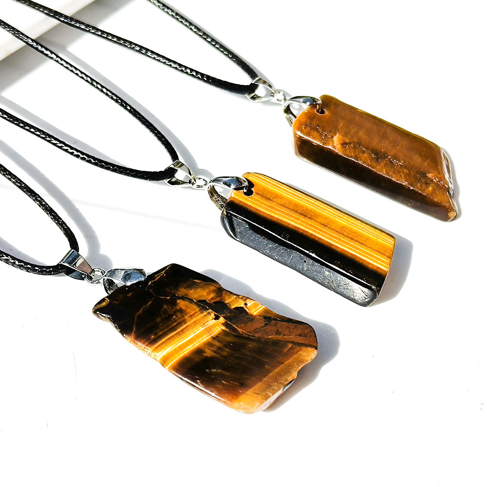 2025 New Arrival Natural Yellow Tiger Eye Raw Stone Slice Pendant Necklace Irregular Polished Gemstone Jewelry for Unique Style