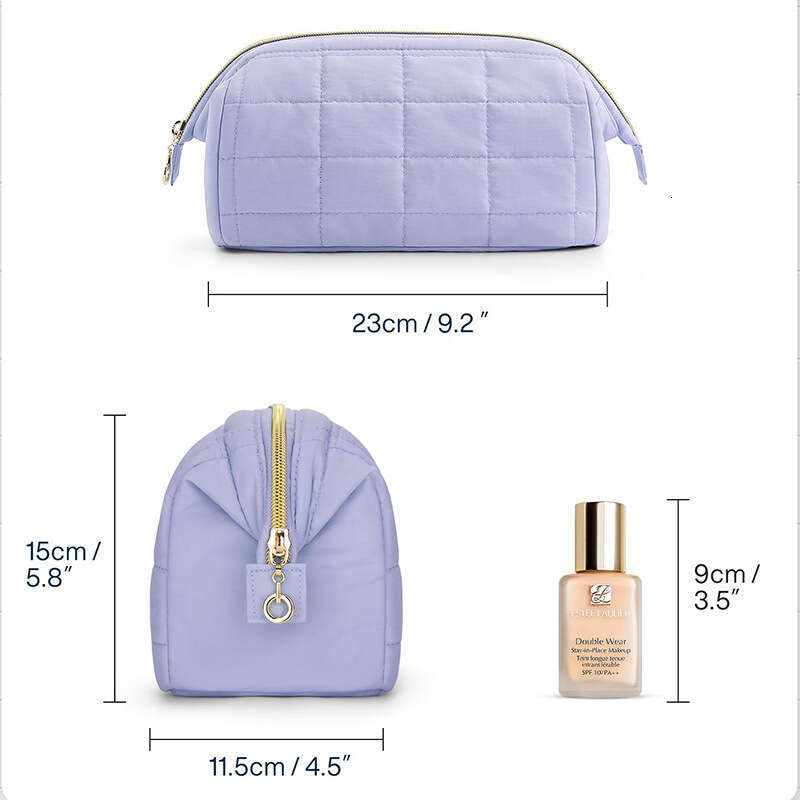 DHcollections Cloud Makeup Bag - Large Travel Cosmetic Organizer with Quilted Design, Waterproof Fabric (Pink/White/Lavender)