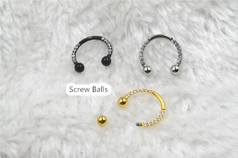 10pcs Body Jewelry Piercing - 316L StEEl CZ Horeshoes Nose Septum Ring Ear Helix Daith Cartilage Earring Ring 250807