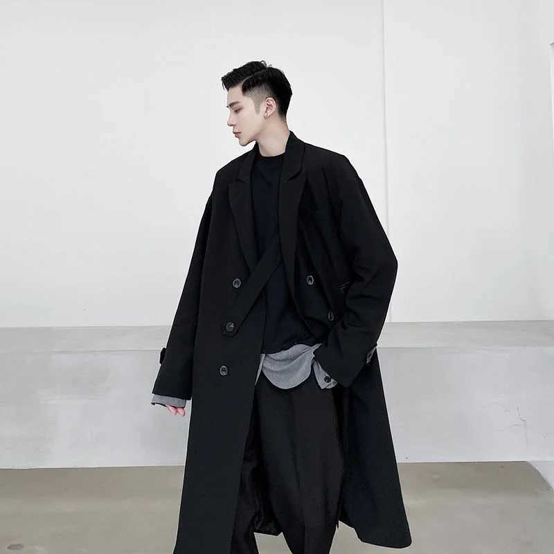 UMI MAO Yamamoto Yohji Classic All-match Black Simple Mid-length Windbreaker Korean Style Temperament Women Men Trench Coat Y2K W250815