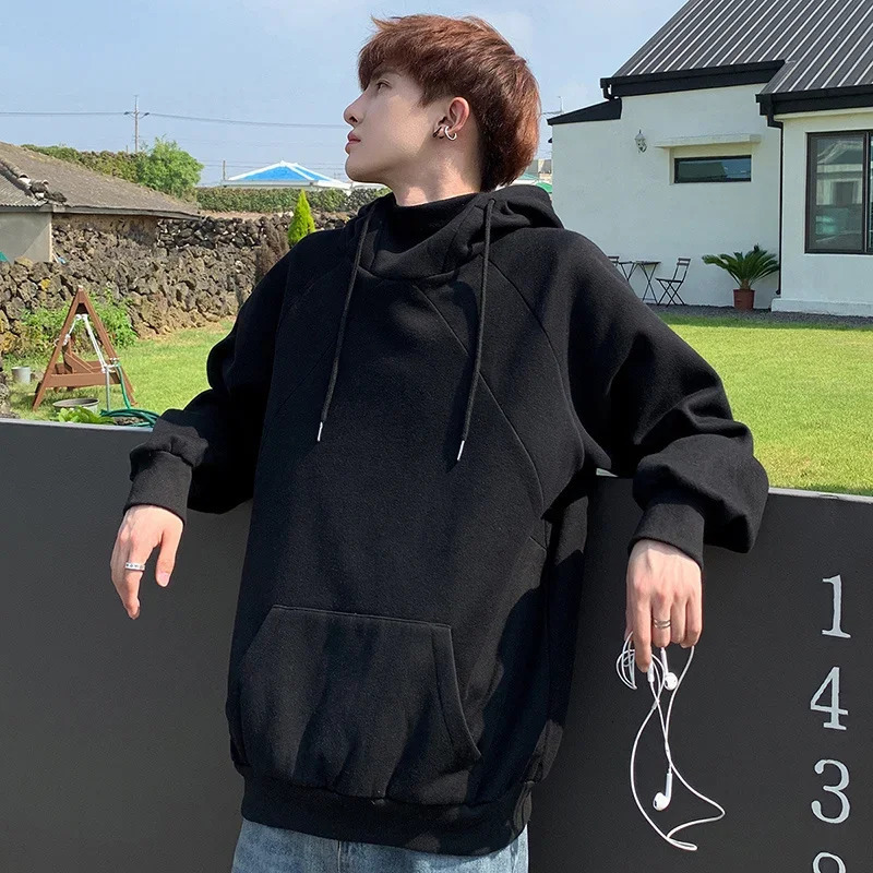 Autumn Turtleneck Fleece Hoodies Men High Street Oversize Pullover Hoodie Unisex Y2K Vintage Hooded Sweatshirts Clothes 250814