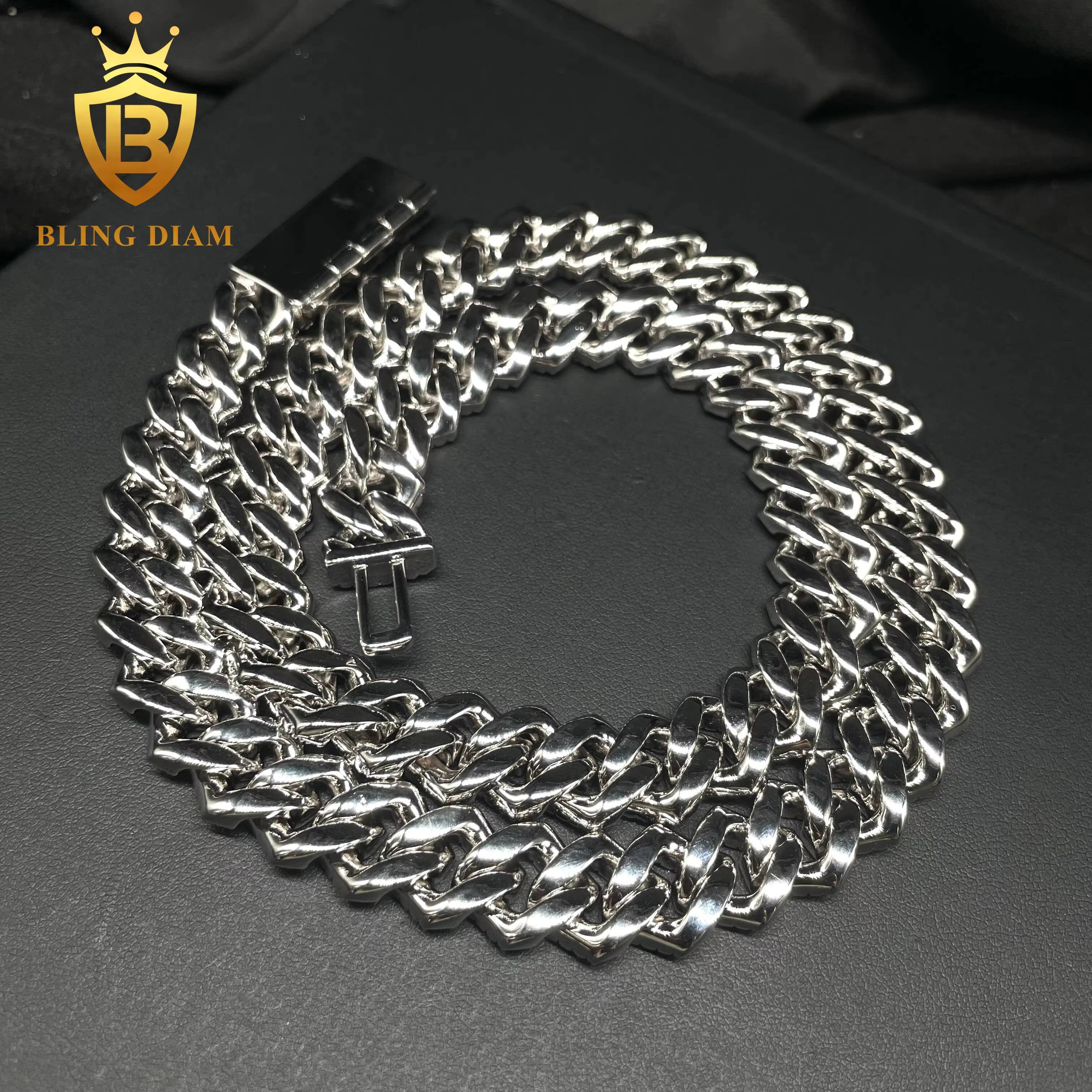 Factory Direct Price Fine Jewelry Hip Hop Style Iced Out Diamond 12mm 925 Silver Plated 5A Moissanite Cuban Link Chain Necklace
