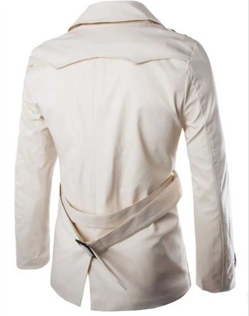 Mens Spring Autumn Windbreak Overcoat 100% Cotton Mens Trench Coats with Belt Male Pea Coat Double Breasted Peacoat W04 W250815