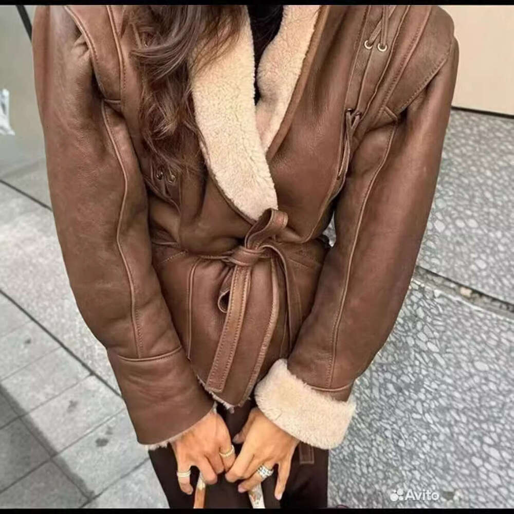 European and American style new women's clothing fashion retro suede leather jacket lace-up coat with belt short top