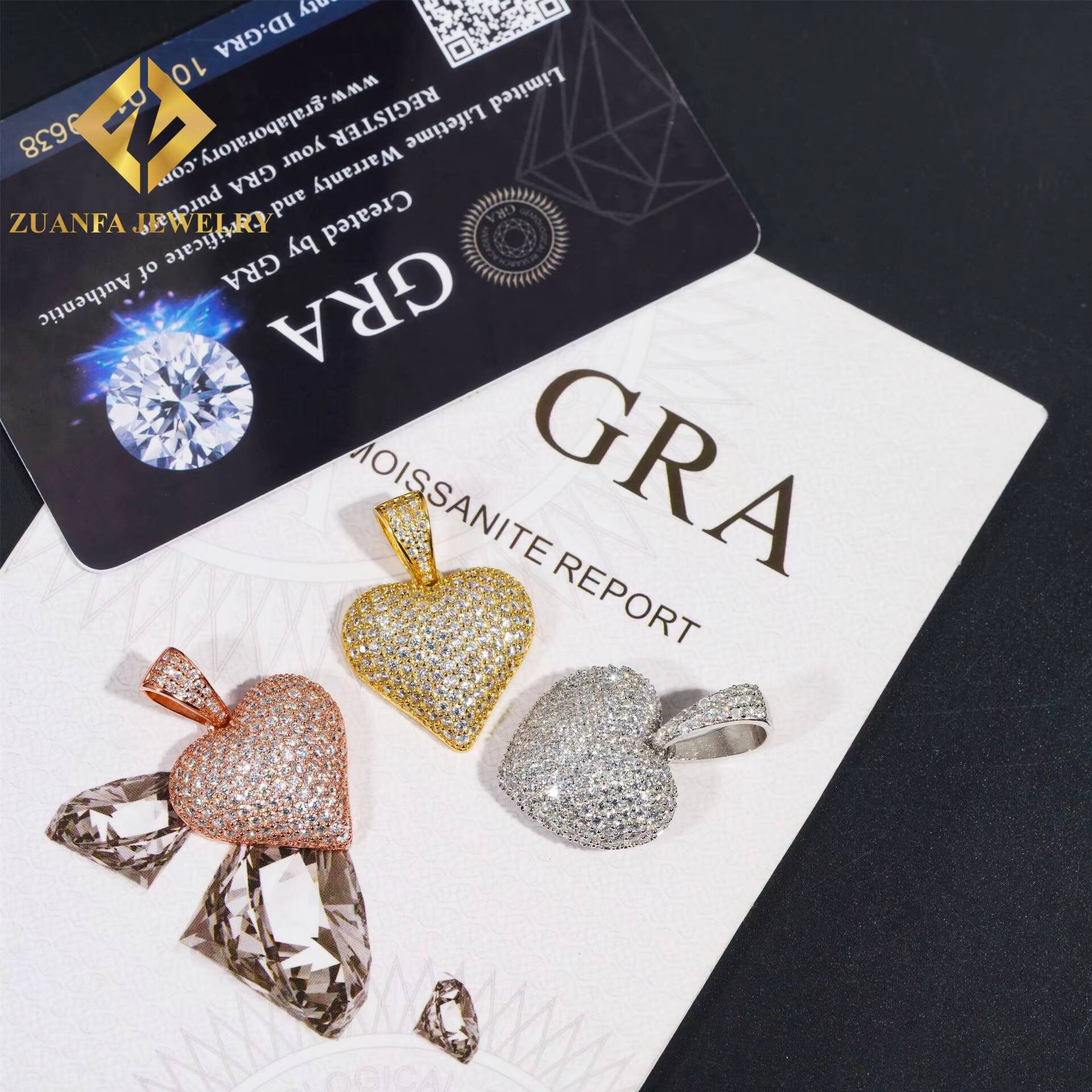 USA Stock Fine Jewelry Hip Hop VVS Diamond Necklace Solid 925 Sterling Silver Moissanite Iced Out Heart Pendant