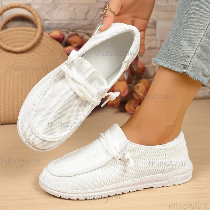 Canvas Casual Single Shoes Women Spring Autumn White Flats Lace Up Flat Bottomed Low Cut Womens Shoes Round Toe Sneakers 250809