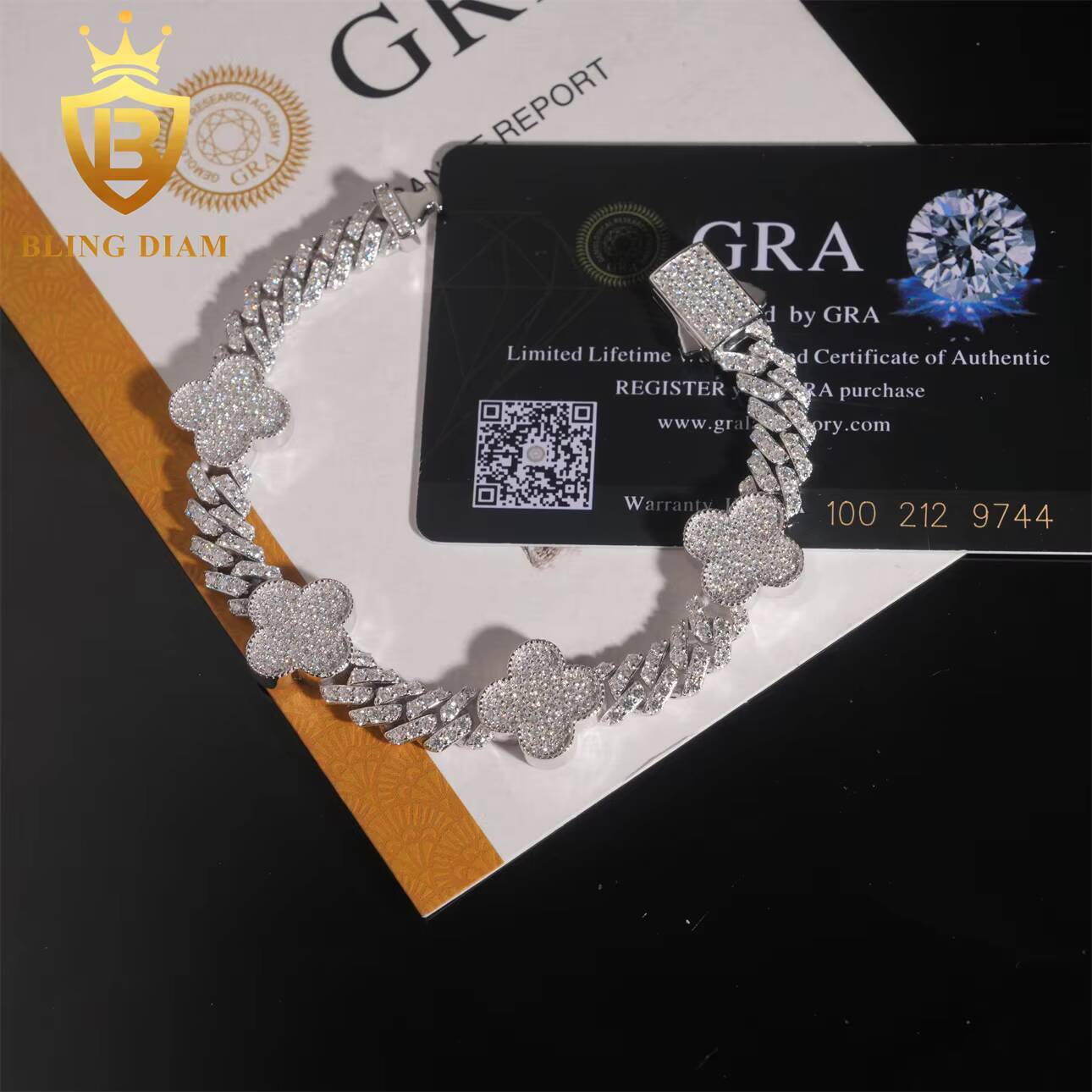 8mm Iced Out Pass Diamond Tester VVS Miossanite Diamond Hip Hop Miami Cuban Link Chain Bracelet