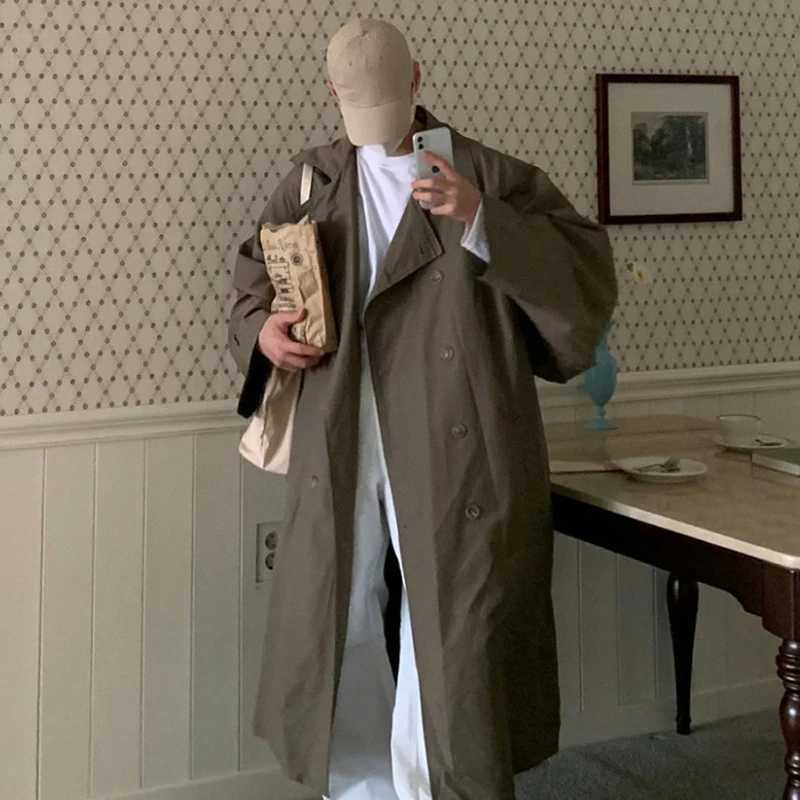 1EFB Mens Windbreaker Lapel Solid Color Casual Korean Style Overknee Overcoats Double Breasted Loose Male Trench Simple 92482 W250815